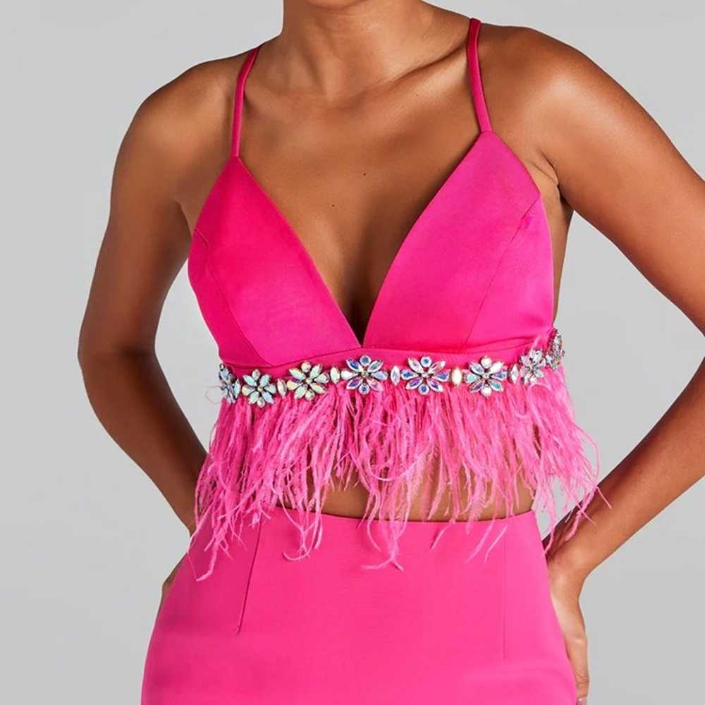 Nadine Merabi Davina Hot Pink Fringe Embellished … - image 1