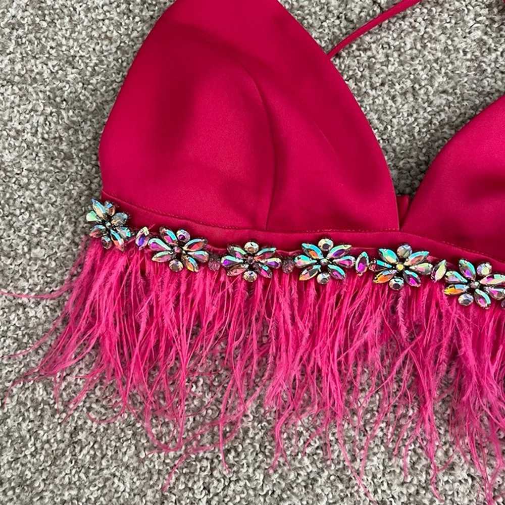 Nadine Merabi Davina Hot Pink Fringe Embellished … - image 3
