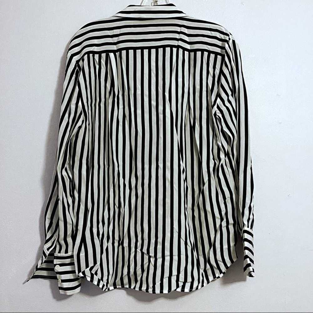 Frame Stripe Flap Pocket Silk Blouse - image 4