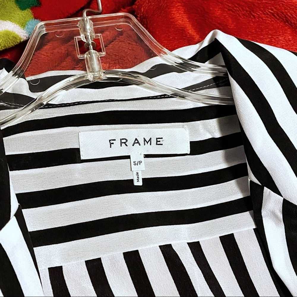 Frame Stripe Flap Pocket Silk Blouse - image 5