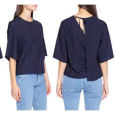 ACNE STUDIOS MANI DRY NAVY WOOL BLEND TOP, SIZE 34