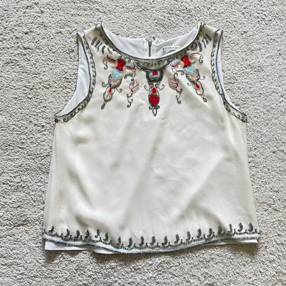Alice + Olivia Cecille Beaded Sequined Silk Top s… - image 2