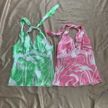 Y2K Pastel Swirl Halter Tanks - image 1