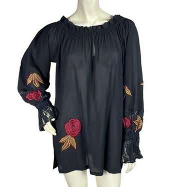 Roja Embroidered Long Sleeve Tunic Black Floral R… - image 1