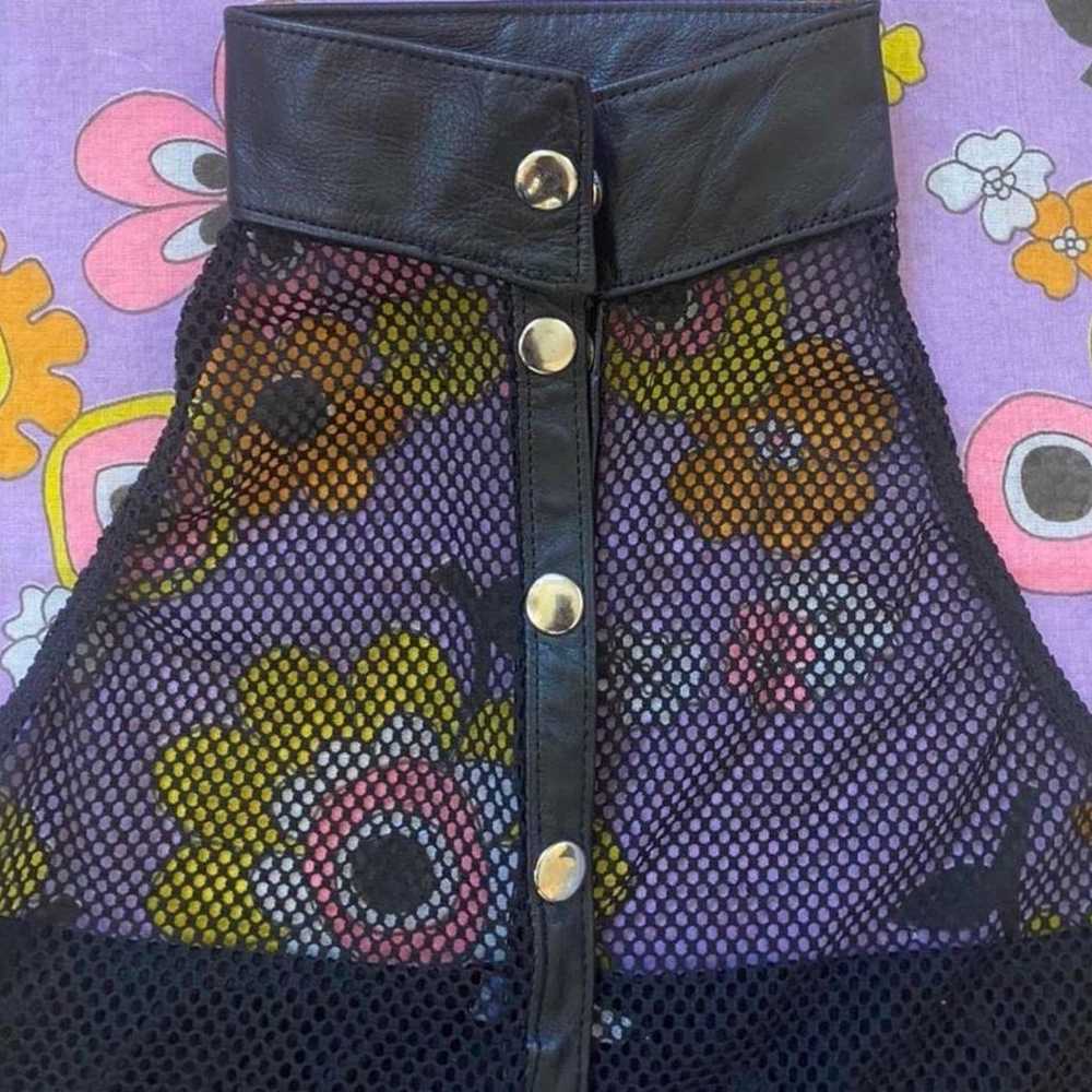 Vintage Black Leather Mesh Halter Crop Top SM Wom… - image 4