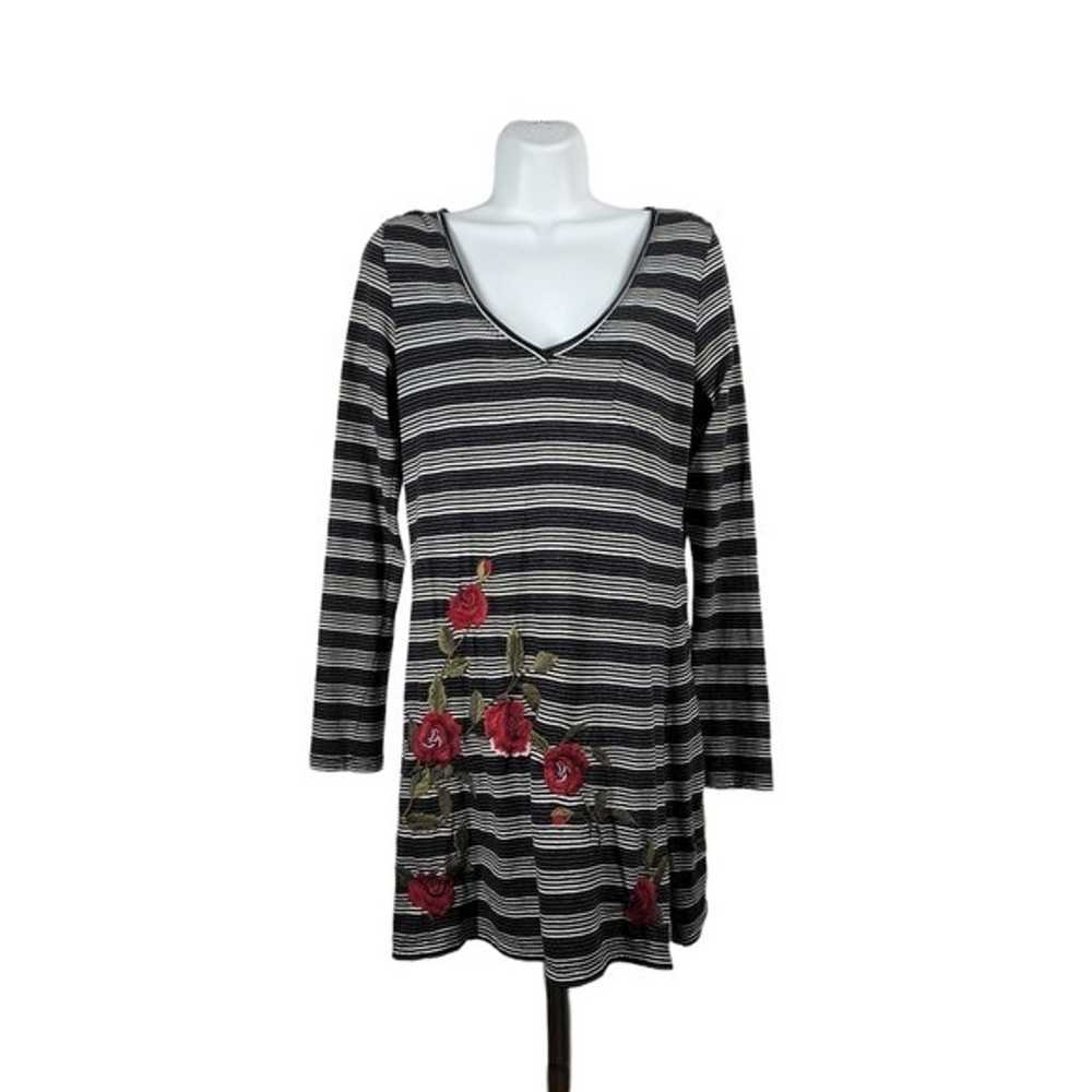 JOHNNY WAS STRIPED ROSE EMBROIDERED LONG SLEEVE D… - image 1