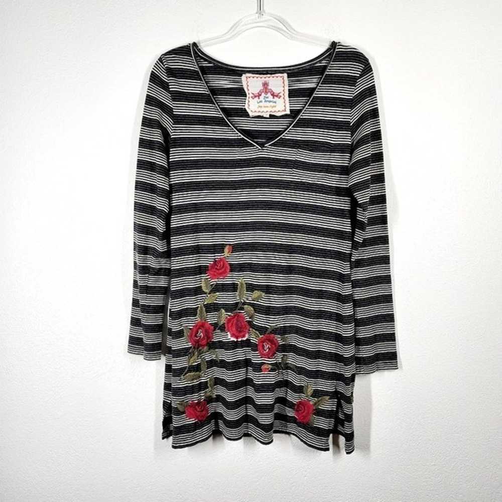 JOHNNY WAS STRIPED ROSE EMBROIDERED LONG SLEEVE D… - image 3