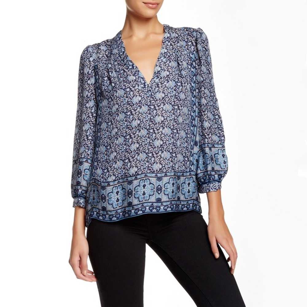 Joie Frazier Blue Silk Blouse Size M - image 1