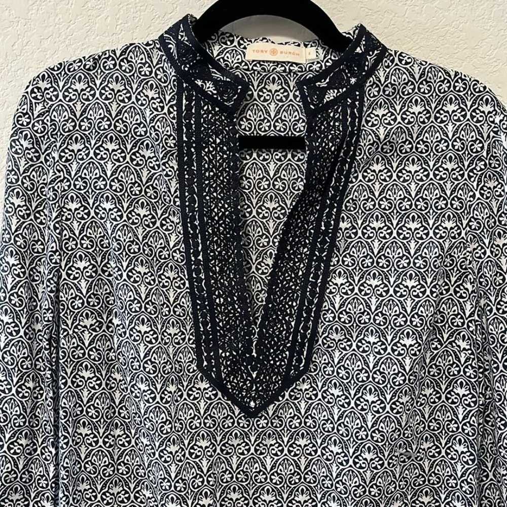 TORY BURCH Navy Patterned Embroidered Long Sleeve… - image 2