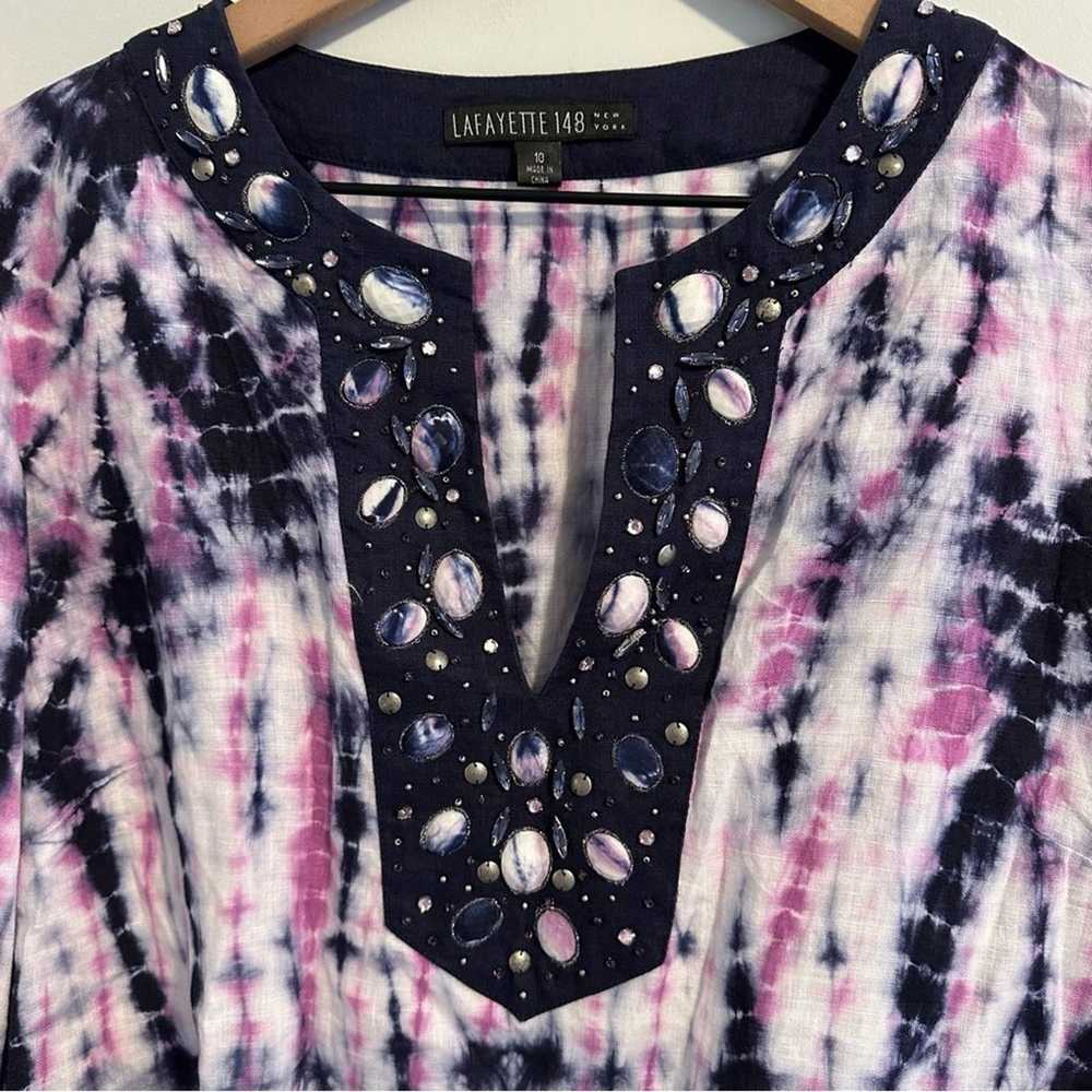 Lafayette 148 Purple Blue Tie Dye Embellished Lin… - image 10