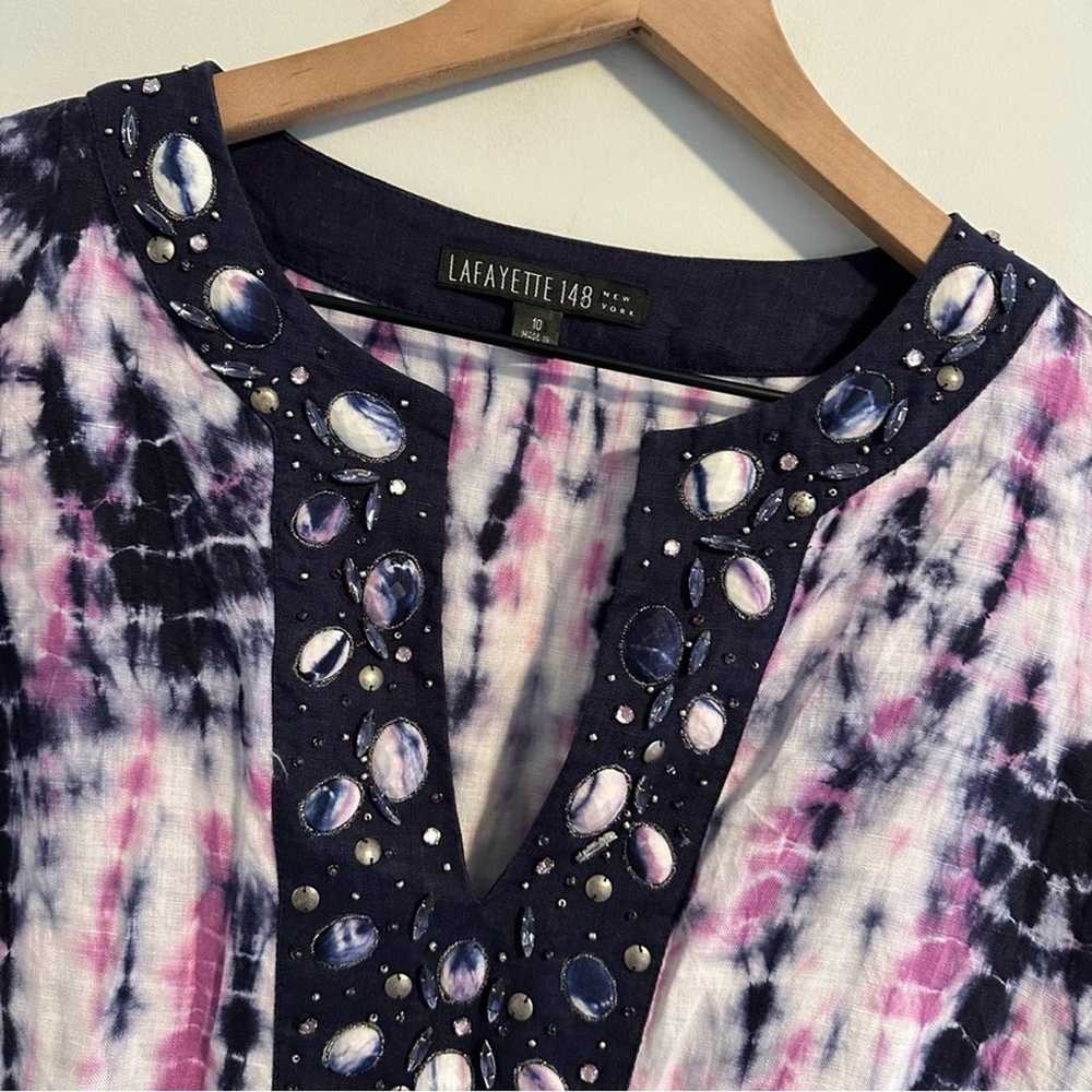 Lafayette 148 Purple Blue Tie Dye Embellished Lin… - image 7