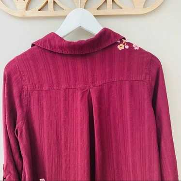 Button Up Embroidered Top Maroon Sz Medium - image 1