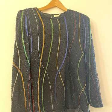 Vintage 80s beaded festive blouse - image 1