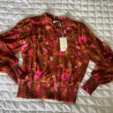Joie semi sheer floral ruched blouse