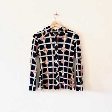 Vintage 70s geometric shirt top blouse long sleev… - image 1
