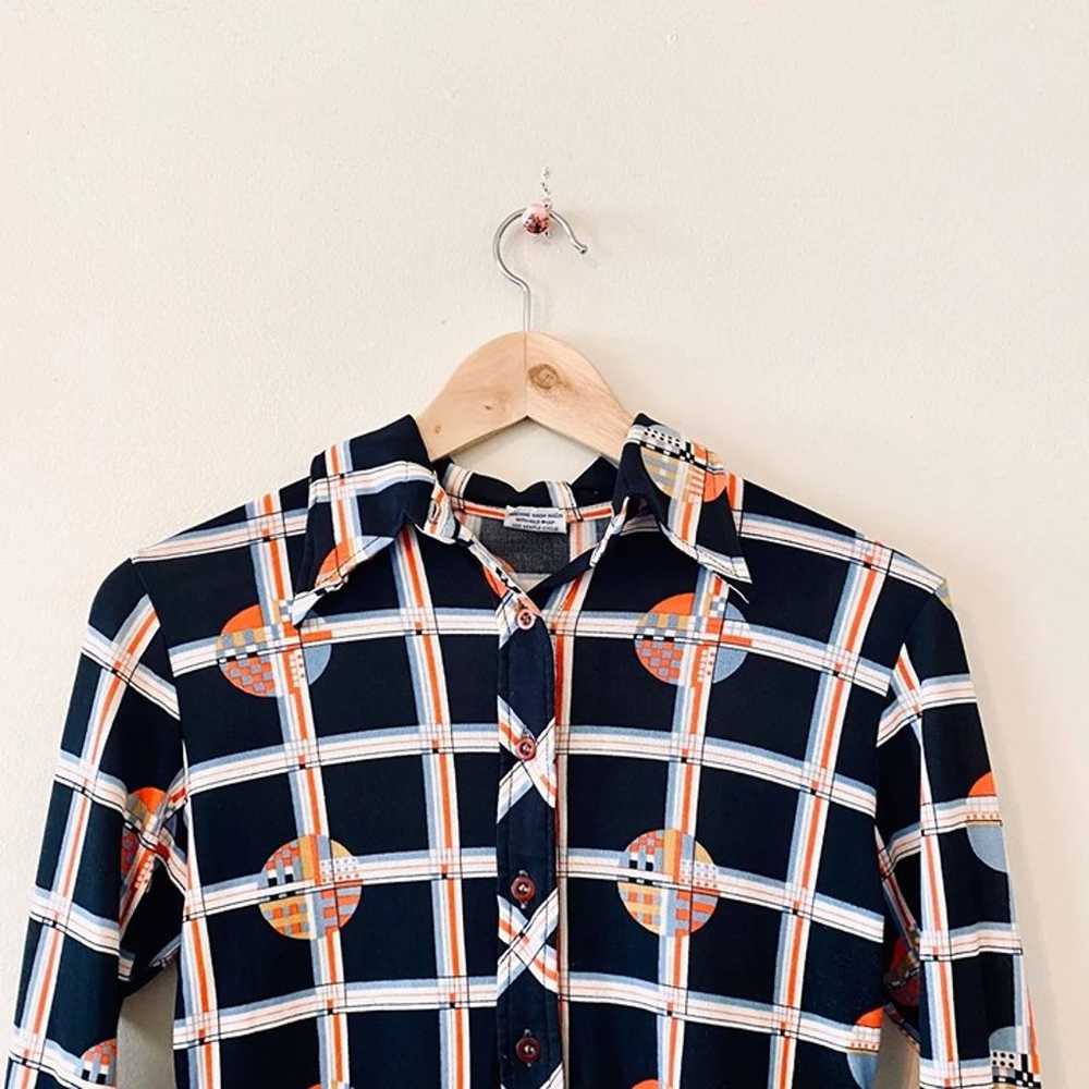 Vintage 70s geometric shirt top blouse long sleev… - image 2