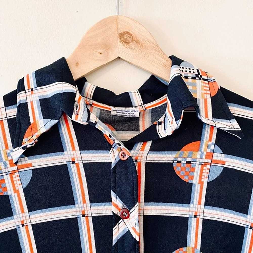 Vintage 70s geometric shirt top blouse long sleev… - image 3