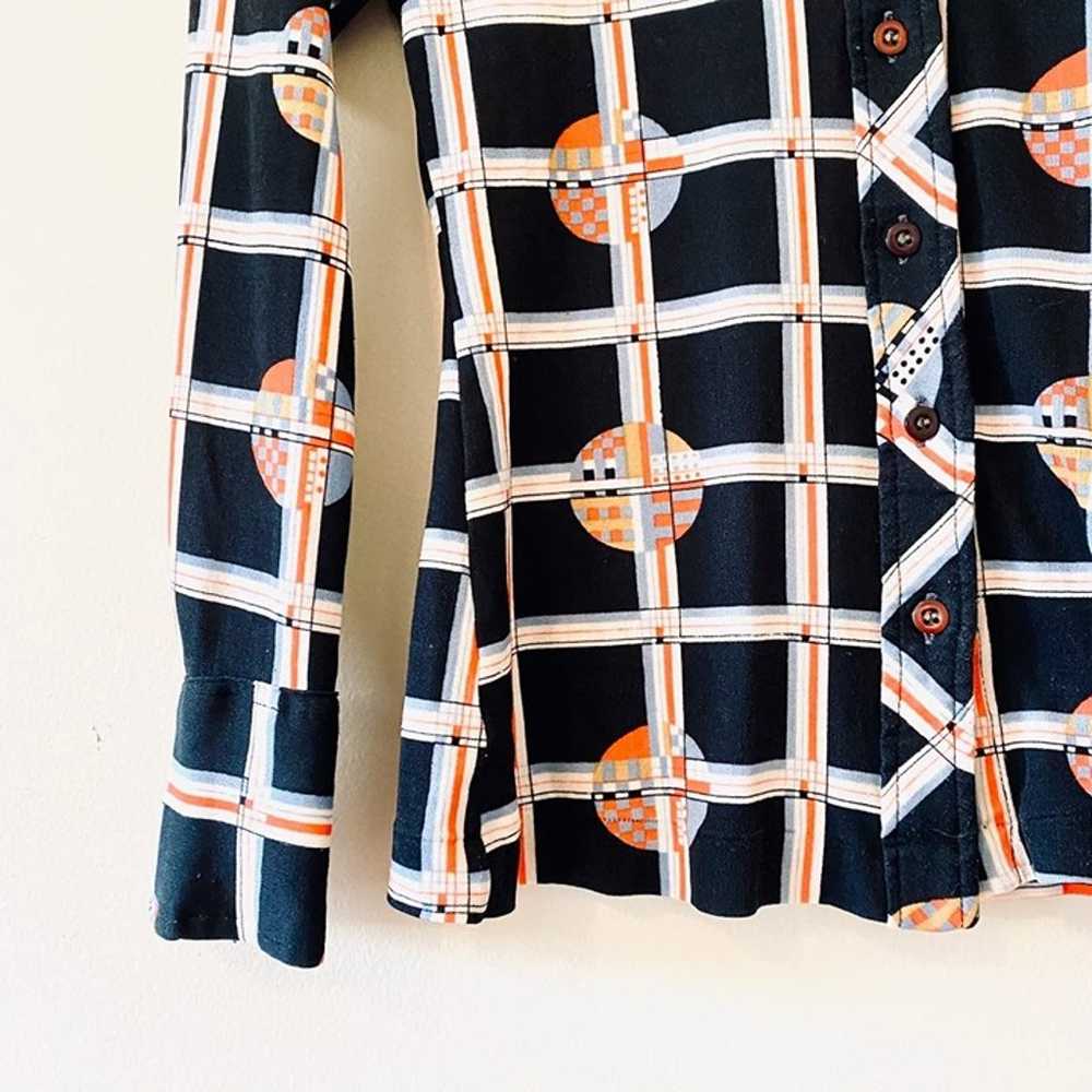 Vintage 70s geometric shirt top blouse long sleev… - image 4
