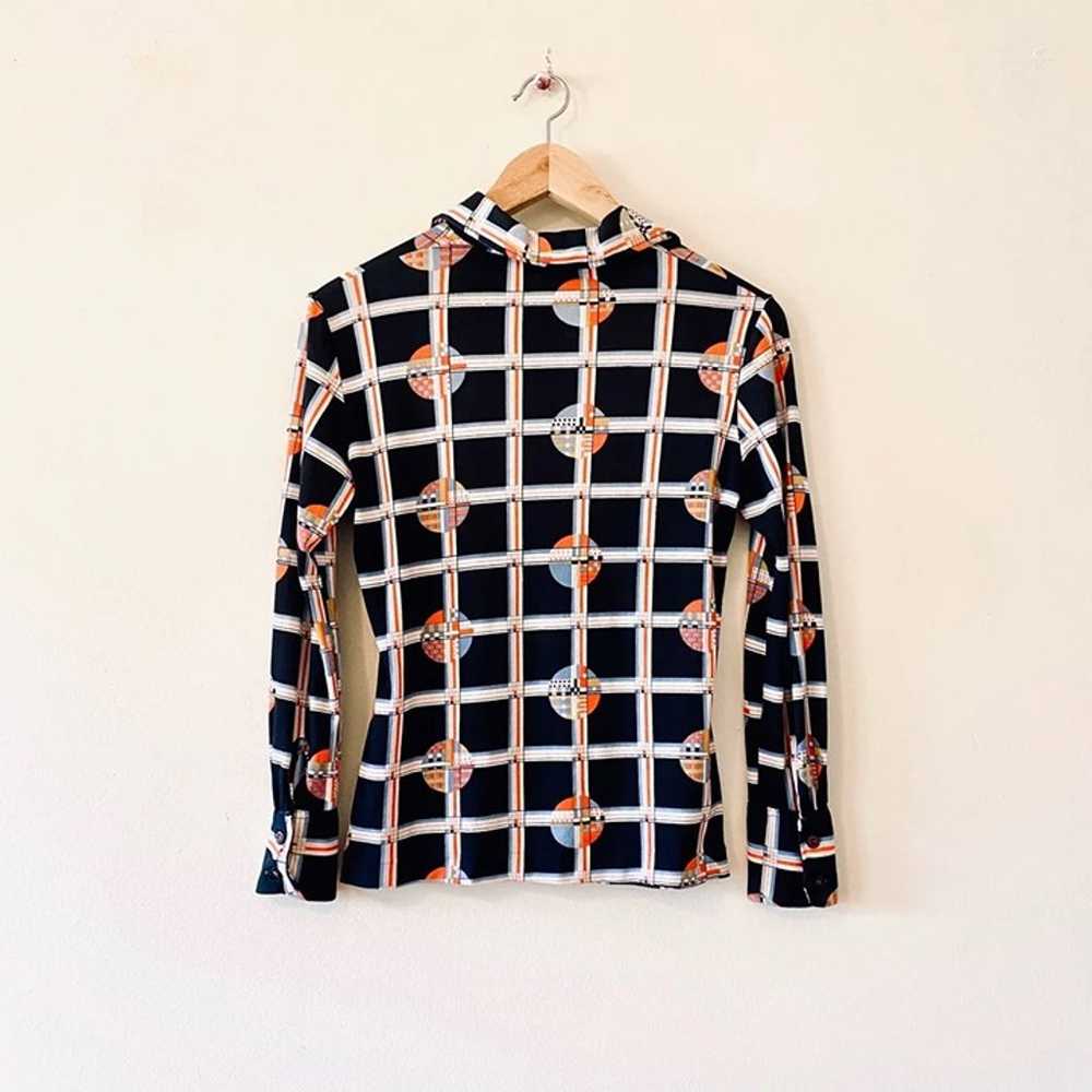 Vintage 70s geometric shirt top blouse long sleev… - image 5