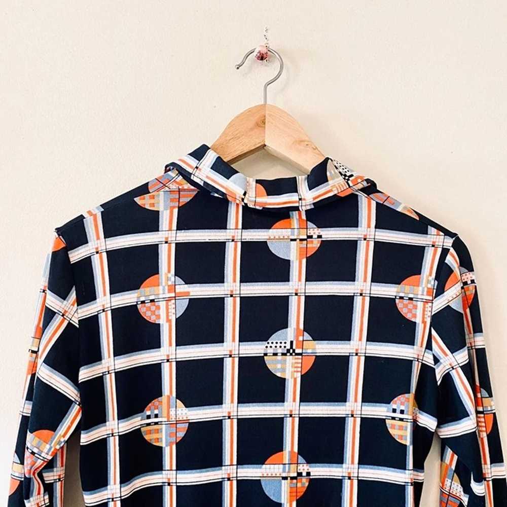 Vintage 70s geometric shirt top blouse long sleev… - image 6