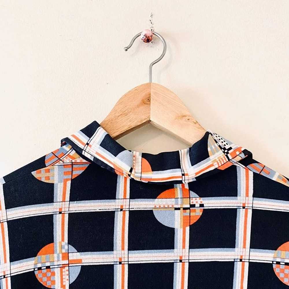 Vintage 70s geometric shirt top blouse long sleev… - image 7