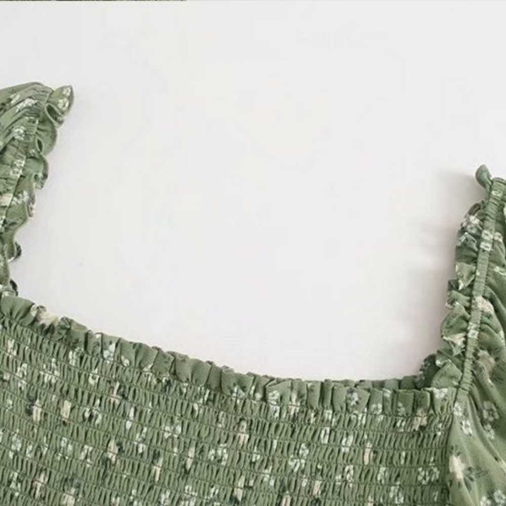 Reformation Green Smocked Pinto Top L - image 6