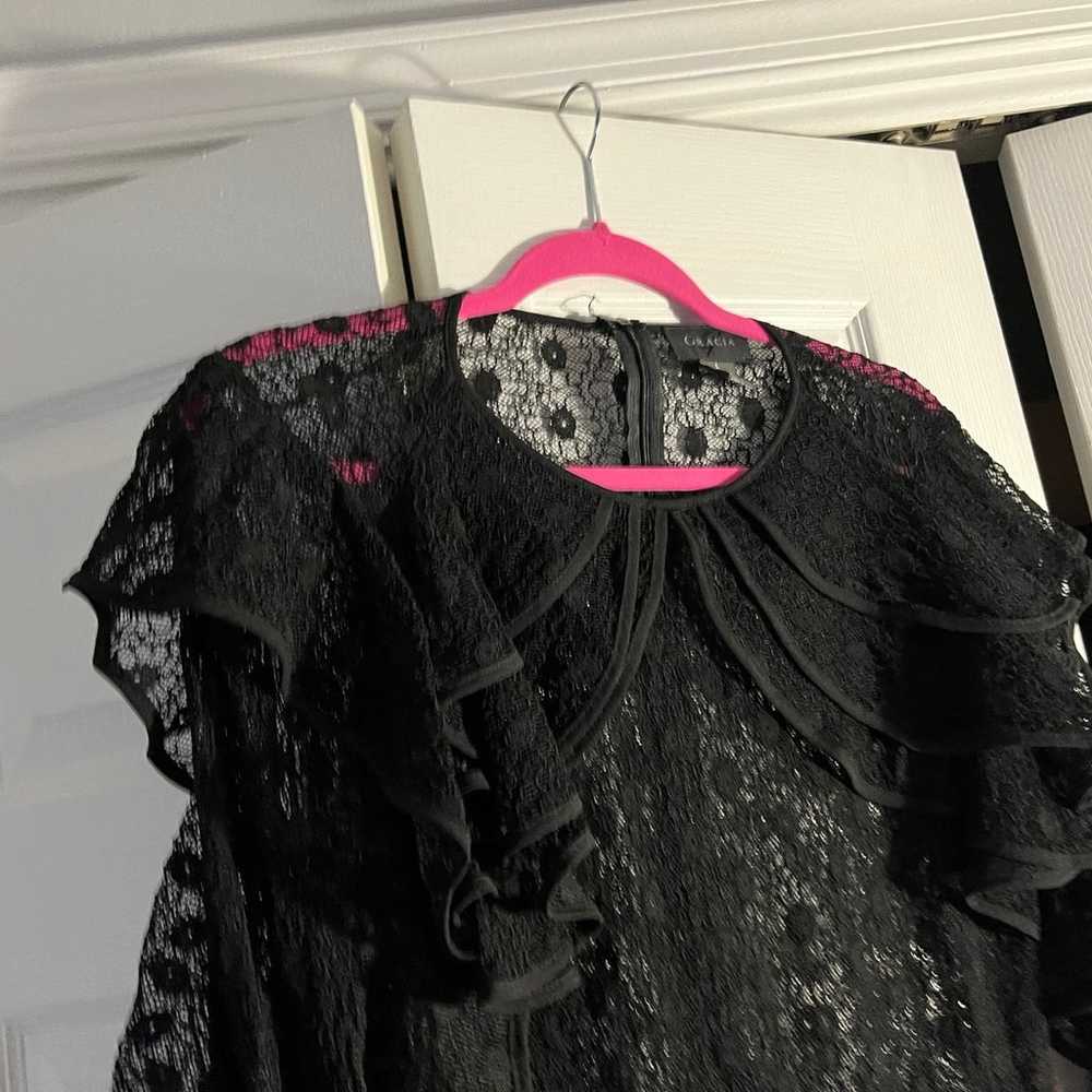 Gracia Black Lace Ruffle Blouse (L) - image 3