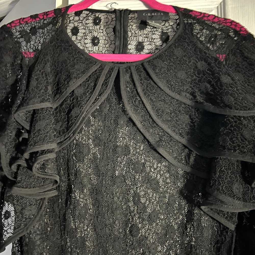 Gracia Black Lace Ruffle Blouse (L) - image 5