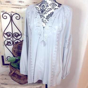 Rungolee silver gray boho embroidered blouse