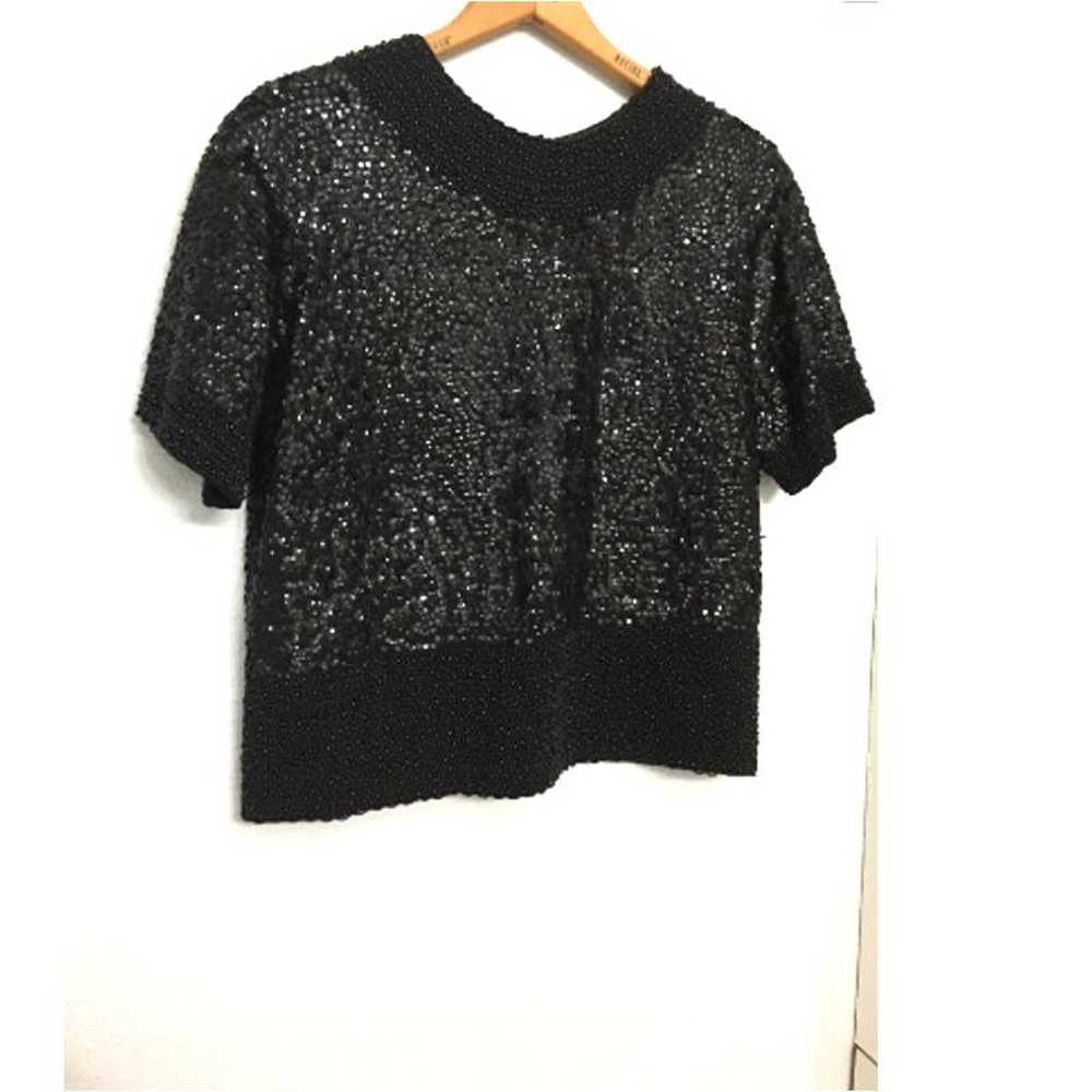 Vintage 60's Black Beaded Sequin Blouse  - 1960's… - image 1