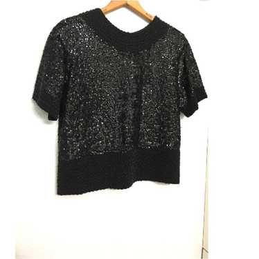 Vintage 60's Black Beaded Sequin Blouse  - 1960's… - image 1