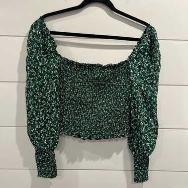 Reformation green floral Pinto smocked top