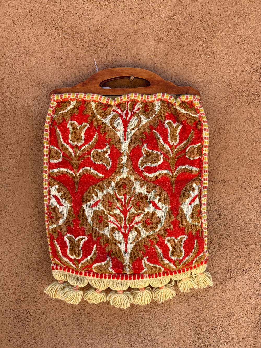 Tapestry Handbag with Wood Handles - image 1