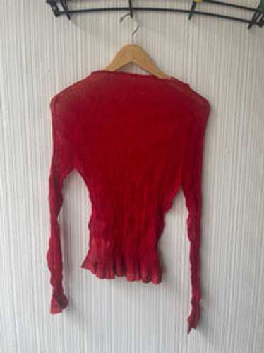 Issey Miyake fete red sheer printed pleated top