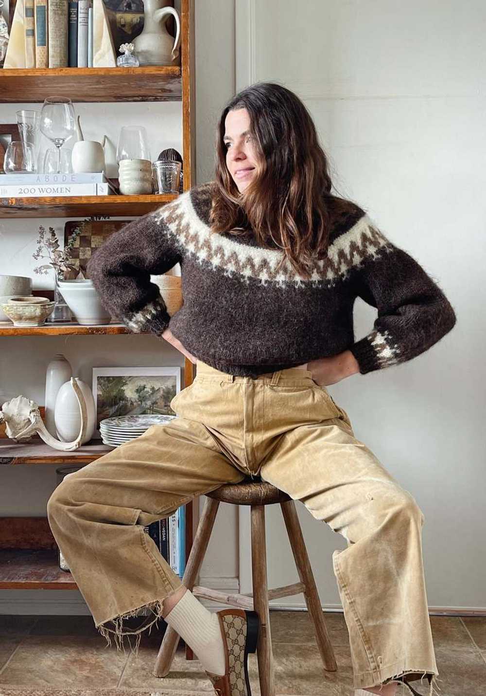 Vintage Shrunken Nordic Pullover - Brown/Cream - image 1