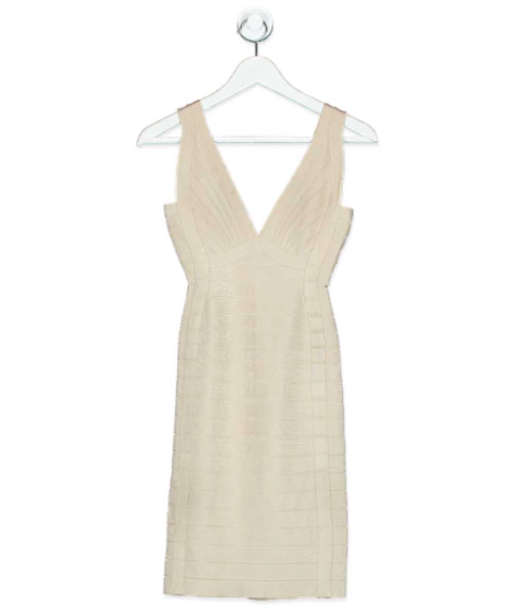 Herve Leger Beige Pink Cotton Bandage Mini Dress … - image 1