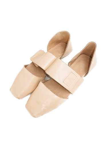 Nude Leather Square Toe Ballet Flats
