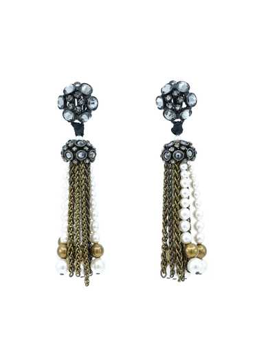 Rhinestone Pearl Bead And Chain Tassel Earrings