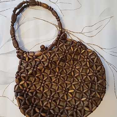 Vintage Wooden Bead Handbag Made In Korea Boho Hi… - image 1