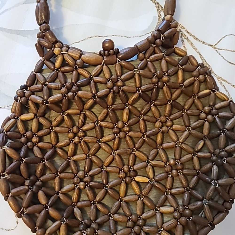 Vintage Wooden Bead Handbag Made In Korea Boho Hi… - image 2