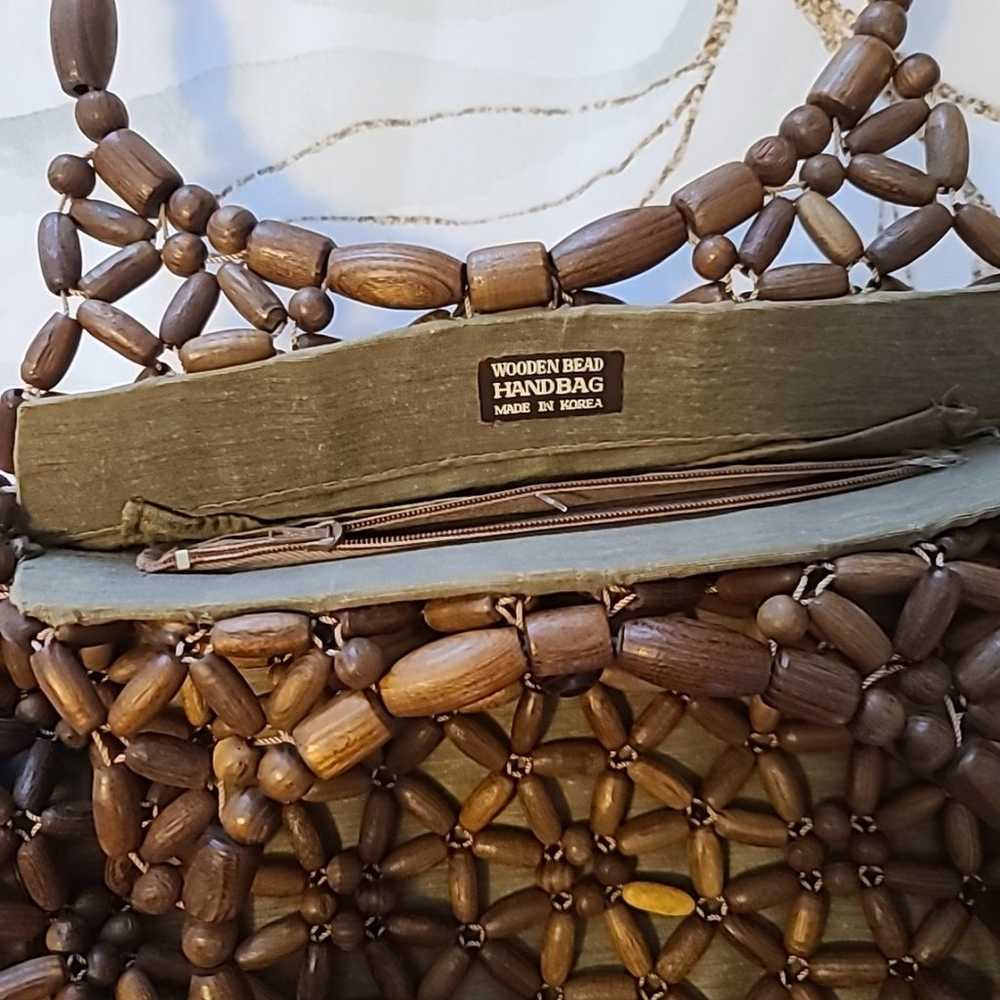 Vintage Wooden Bead Handbag Made In Korea Boho Hi… - image 3
