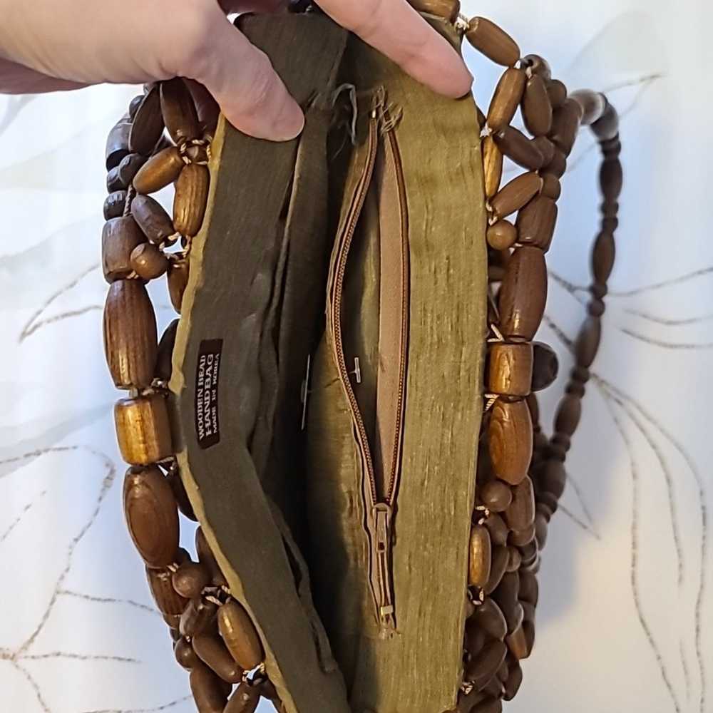 Vintage Wooden Bead Handbag Made In Korea Boho Hi… - image 4