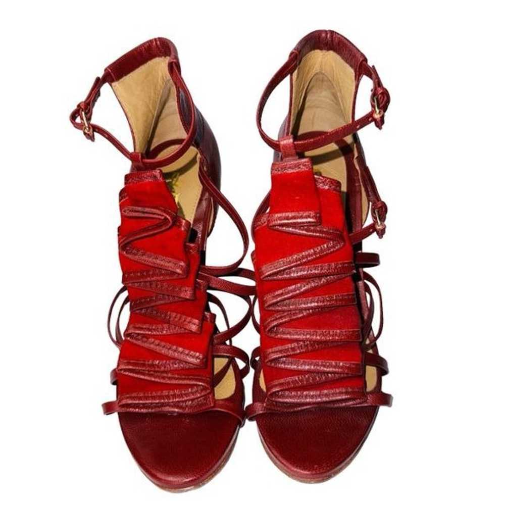 LAMB Rhett Strappy Cagey Red Leather Suede Ruffle… - image 1