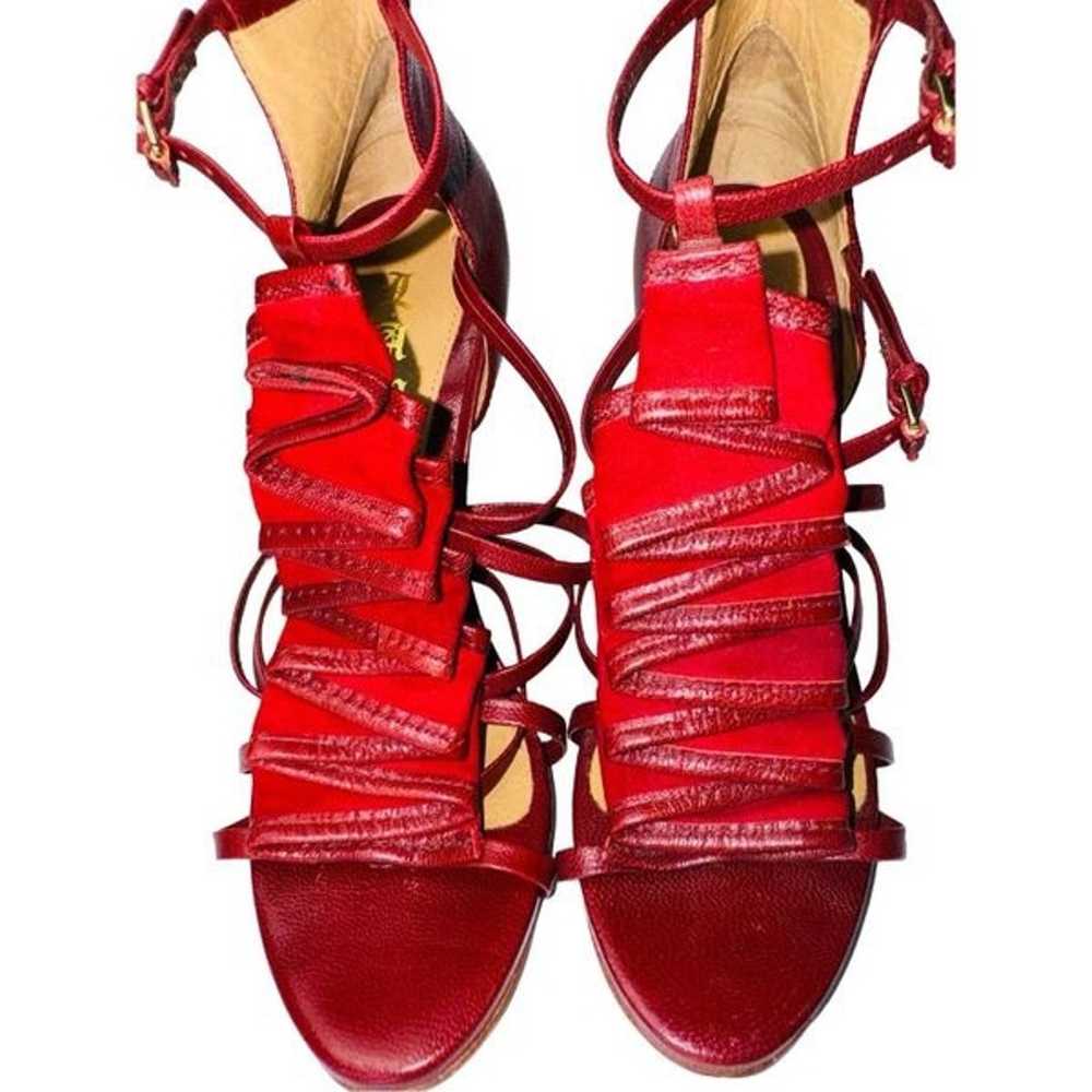 LAMB Rhett Strappy Cagey Red Leather Suede Ruffle… - image 3