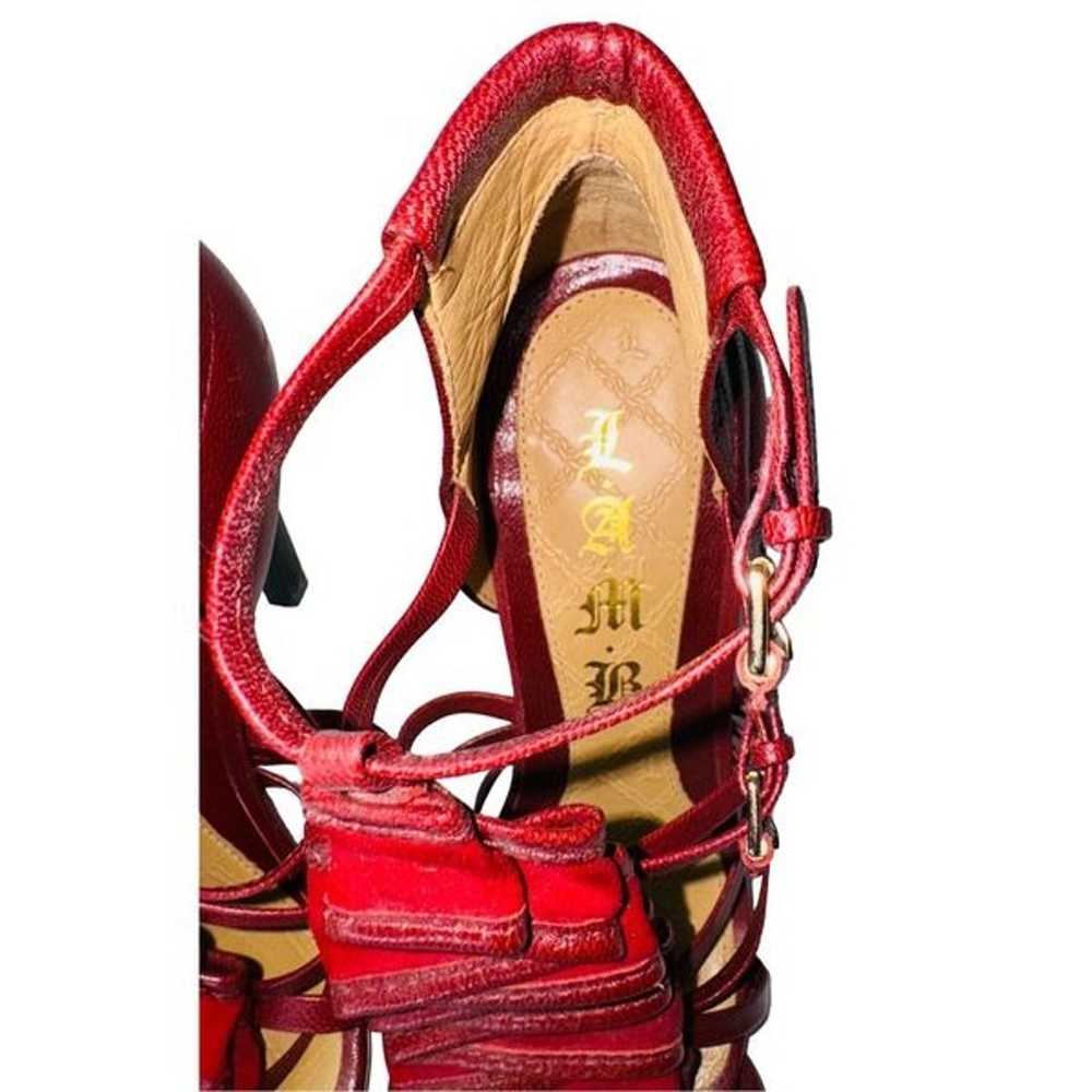LAMB Rhett Strappy Cagey Red Leather Suede Ruffle… - image 6