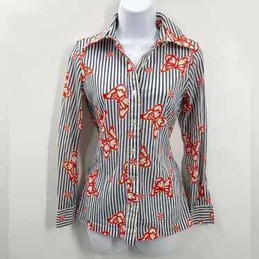 Vintage 70s Striped Butterfly Blouse Shirt Lady M… - image 1