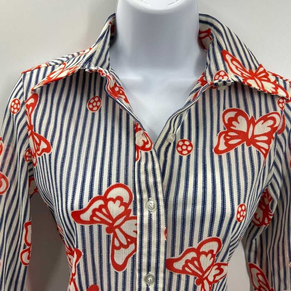 Vintage 70s Striped Butterfly Blouse Shirt Lady M… - image 3