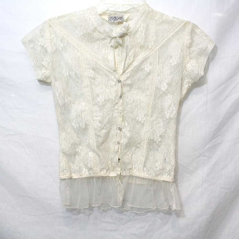 Vintage 90's TRAMP Cream Lace Sheer Shirt The bra… - image 1