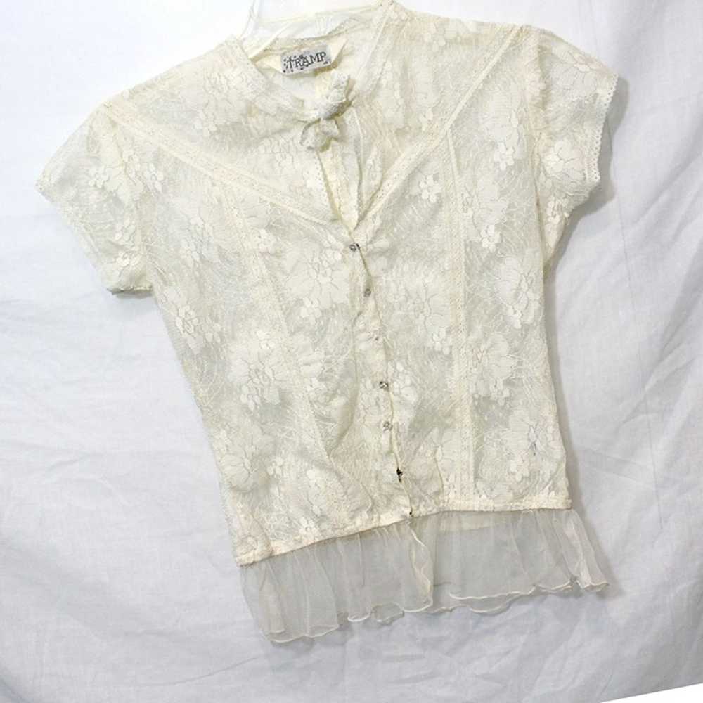Vintage 90's TRAMP Cream Lace Sheer Shirt The bra… - image 3