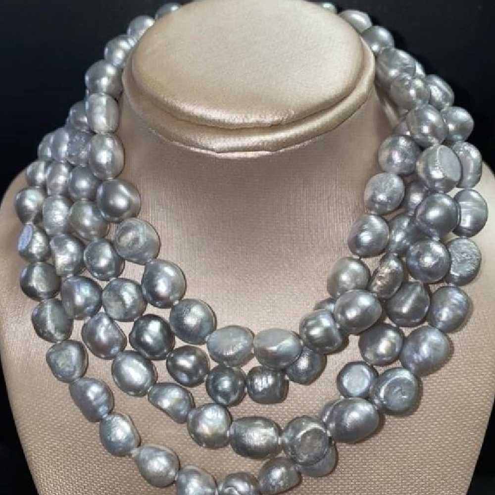 Genuine 50" Baroque Freshwater Gray Pearl Necklace - image 1